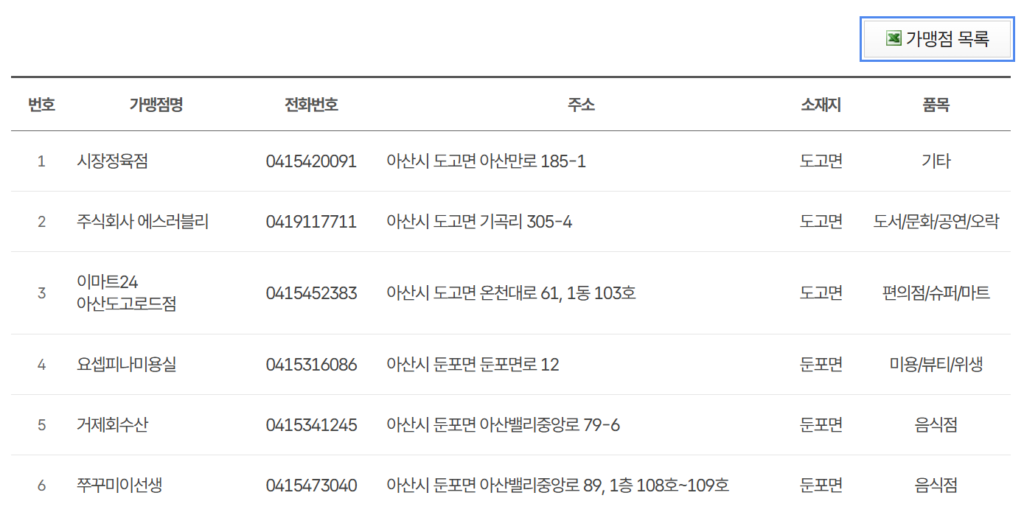 아산페이-사용처-목록