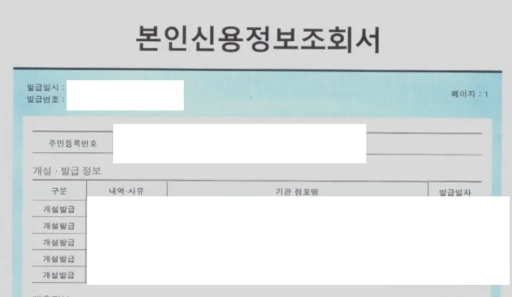 개인-신용정보조회서-발급-화면