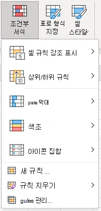엑셀 단축키 및 조건부 서식 메뉴 위치