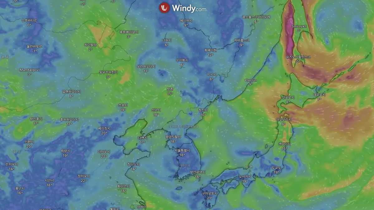 윈디닷컴 대화형 날씨 지도 인터페이스