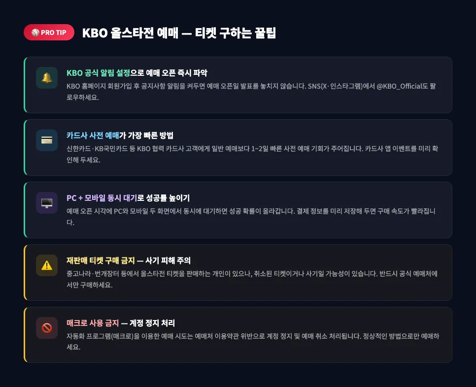 KBO 올스타전 예매 꿀팁 — 사전 준비, 동시 접속, 재판매 주의
