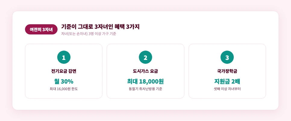 전기요금, 도시가스, 국가장학금 여전히 3자녀부터 적용되는 혜택 비교