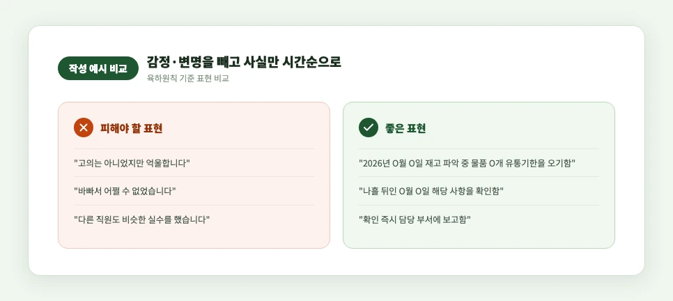 경위서 작성 좋은 표현과 피해야 할 표현 비교