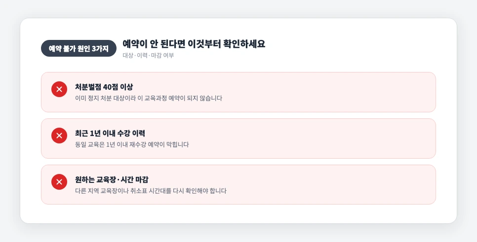 벌점감경교육 예약이 막혔을 때 확인할 3가지 원인