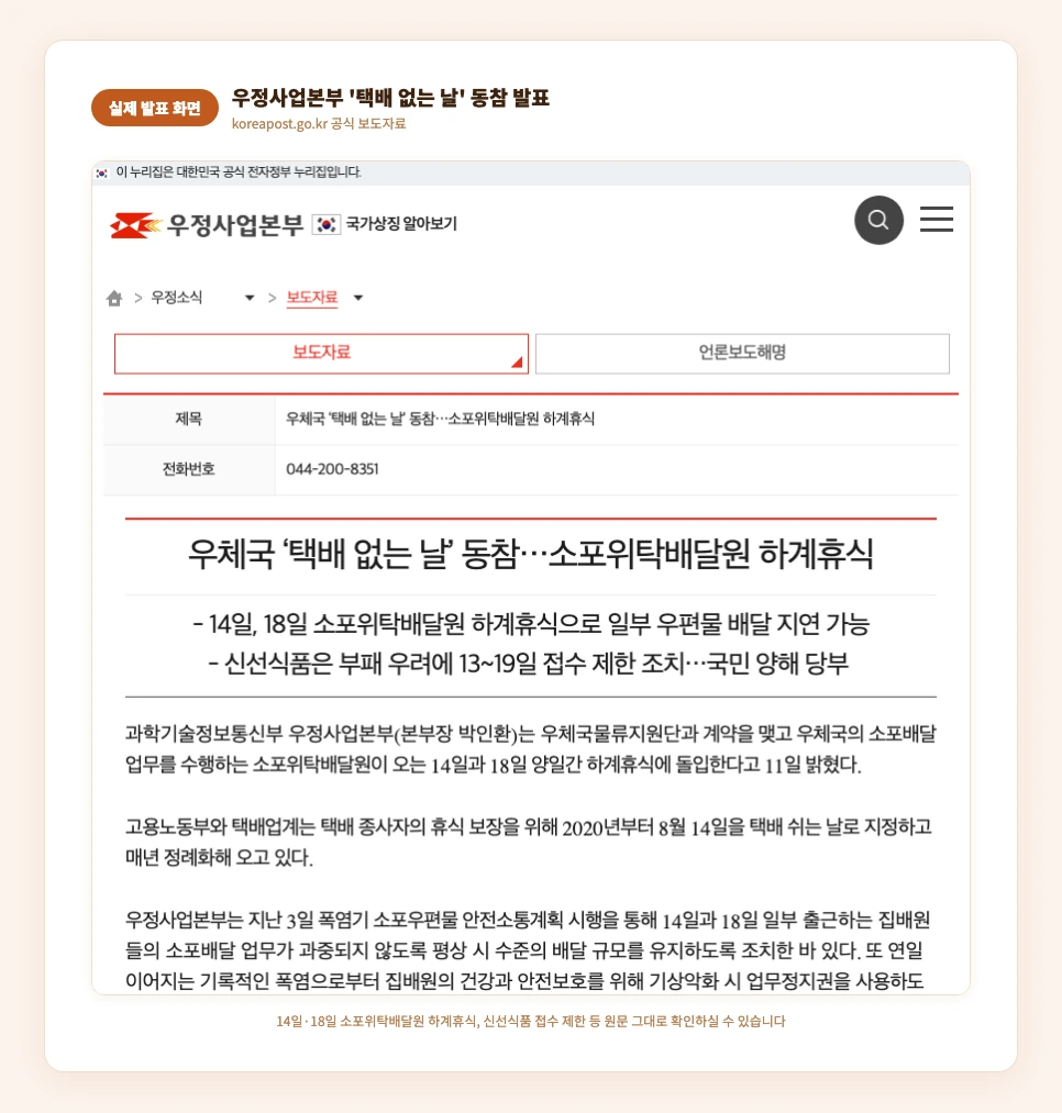 우정사업본부 공식 발표 화면