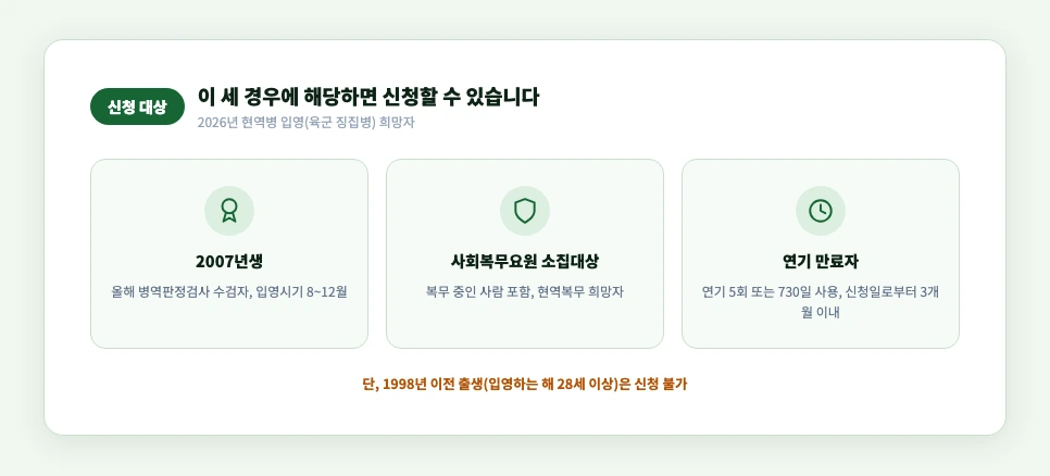 현역병입영 본인선택원 추가접수 신청 대상 3가지